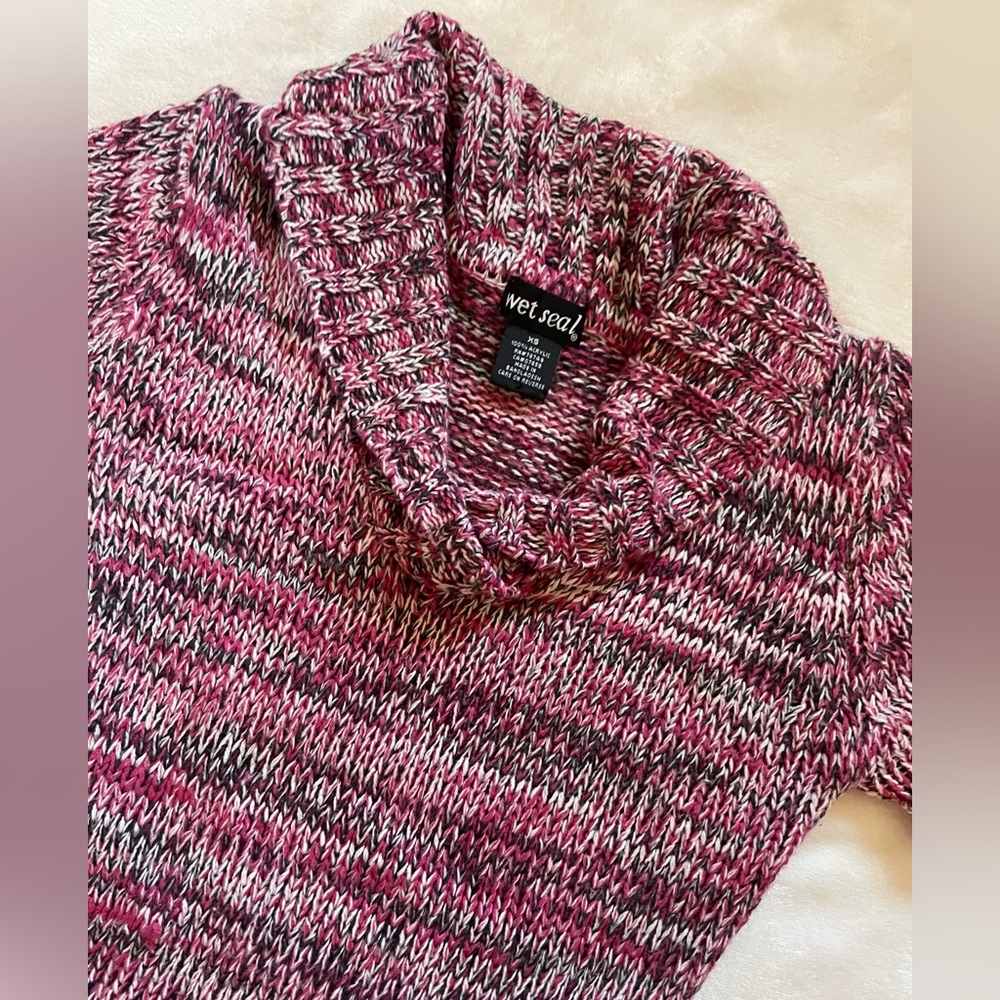 Vintage Y2K Wet Seal Pink White Cowl Neck‎ Body Con Sweater Fairycore Grunge